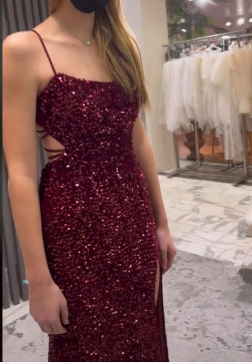 Long Evening Dresses Mermaid Sequins Prom Dress with Silt fg6711