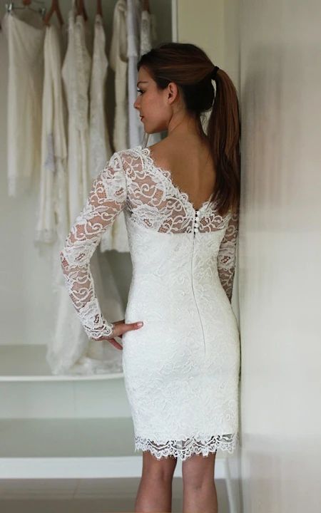Long Sleeve Lace Short Fitted Wedding Dress fg5995