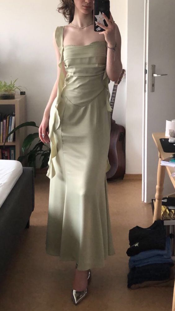 Ruffled Green Mermaid Long Prom Dresses elegant evening dress fg6036