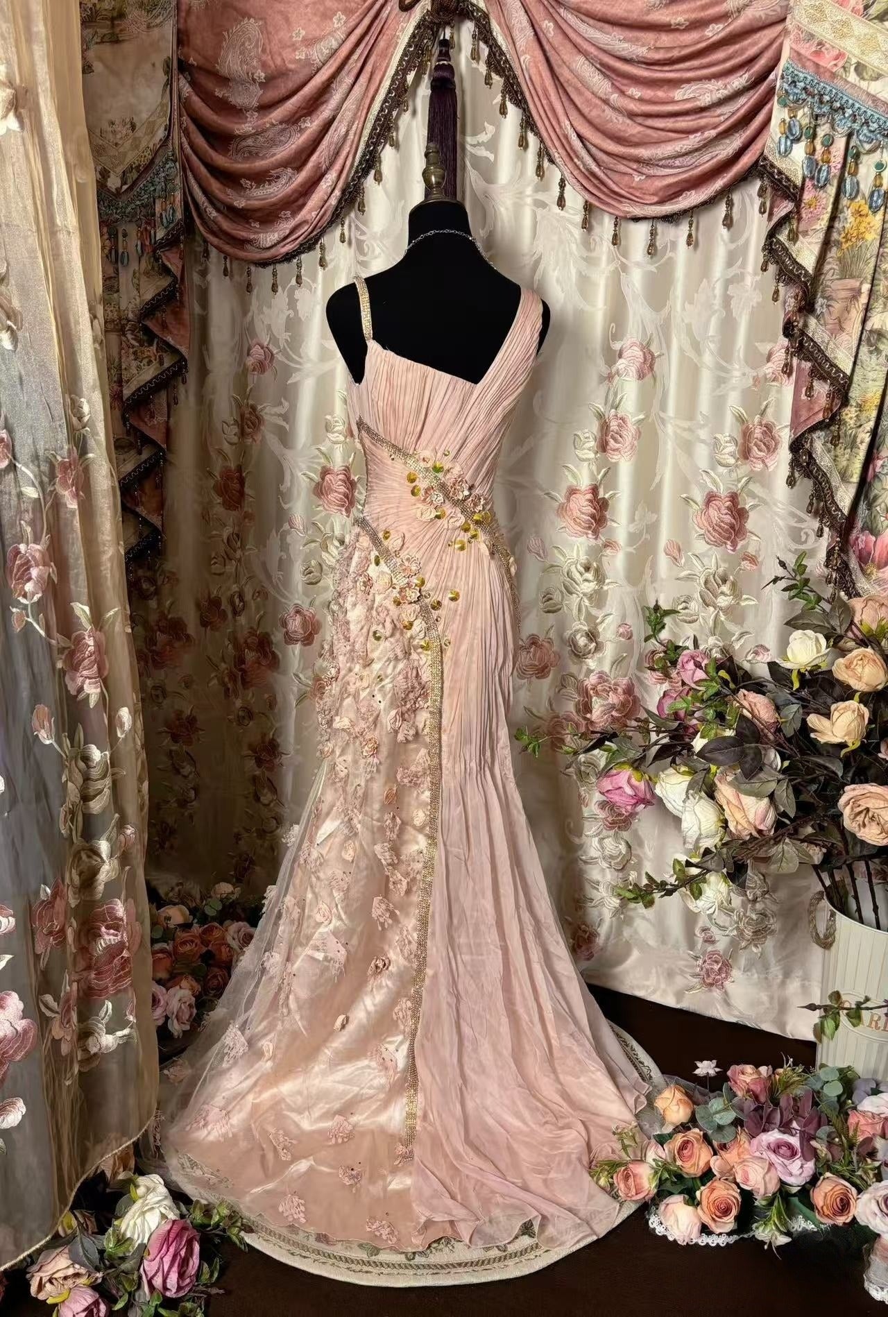 Elegant Pink Tulle Long Prom Gown New Evening Dress fg7281