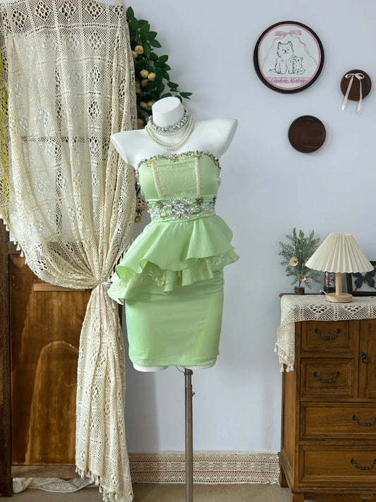 Green Vintage Evening Dress Elegant Sleeveless Short Prom Party Dress    fg8176