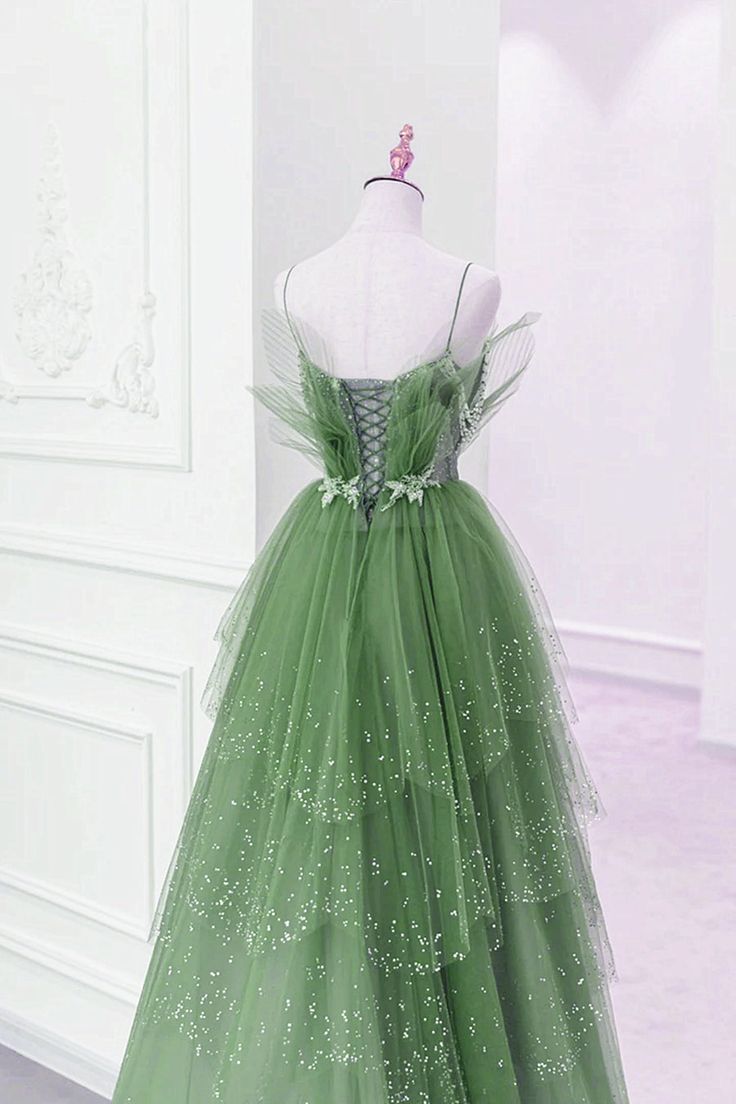 Glam Layers Tulle Straps Beaded Long Party Dress, Long Formal Dress fg5451