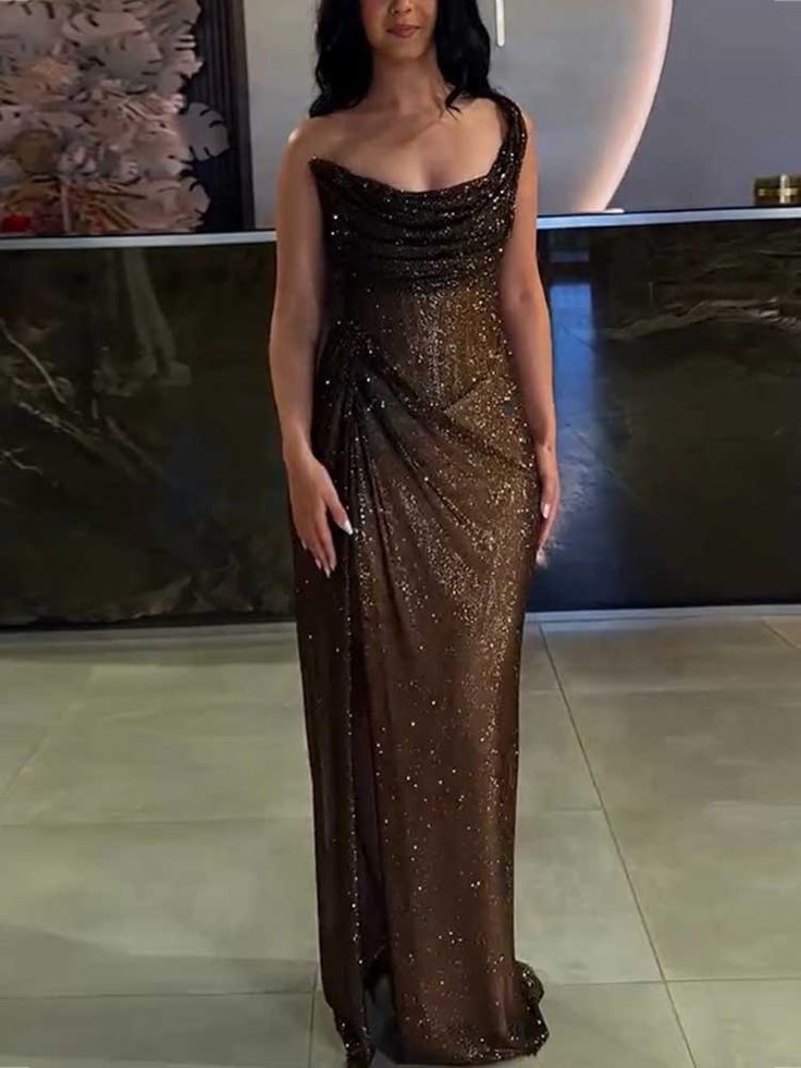 One Shoulder Long Prom Dress Evening Party Dresses With Slit fg7653