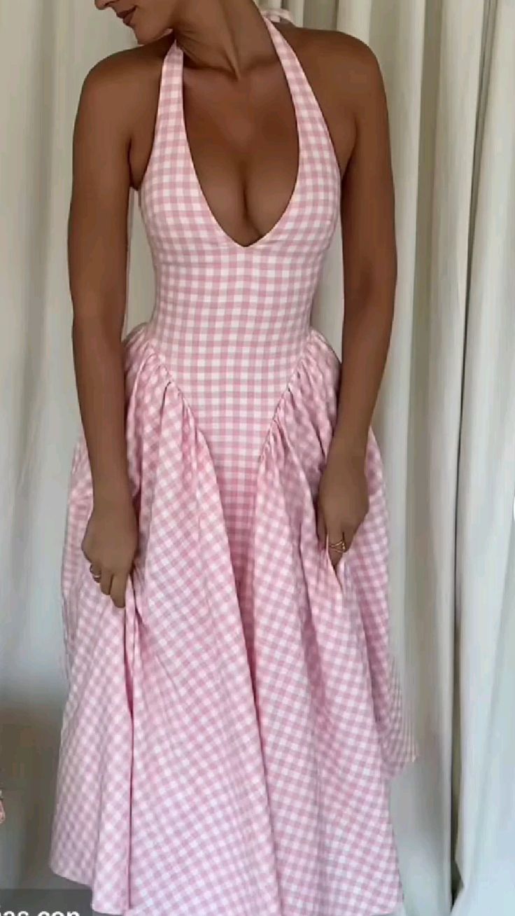 A Line Halter Sleeveless Plaid dress Evening Party Gowns fg7423