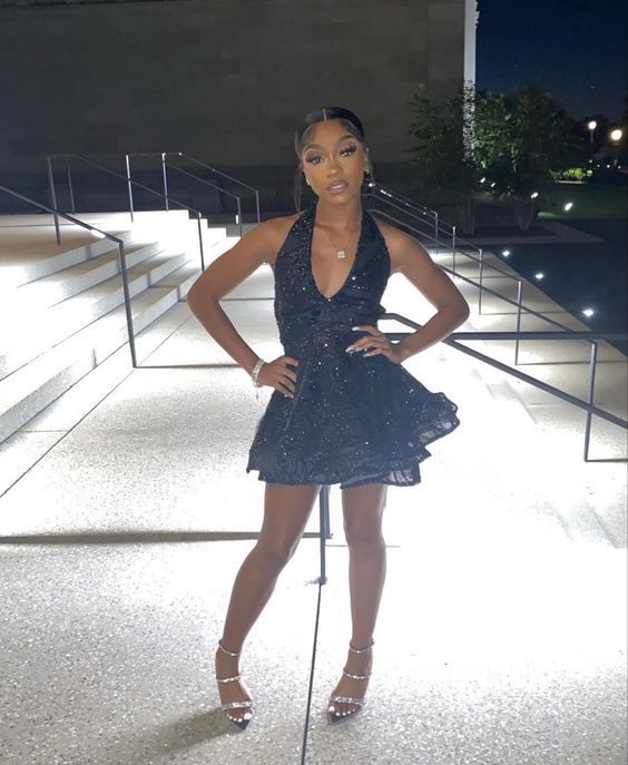 Black Short Prom Dress Sparkly Birthday Party Dress Homecoming Dress fg8097