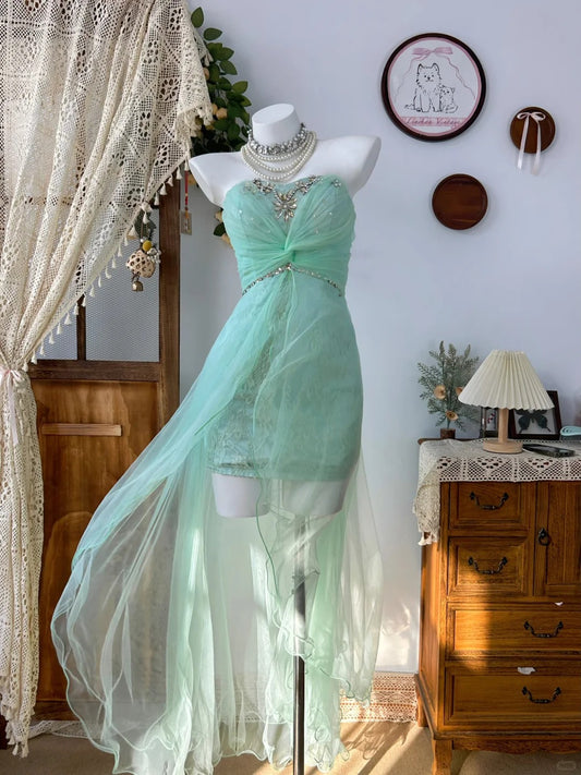 Mint Green Vintage Evening Dress Elegant Sleeveless Short Prom Party Dress    fg8177
