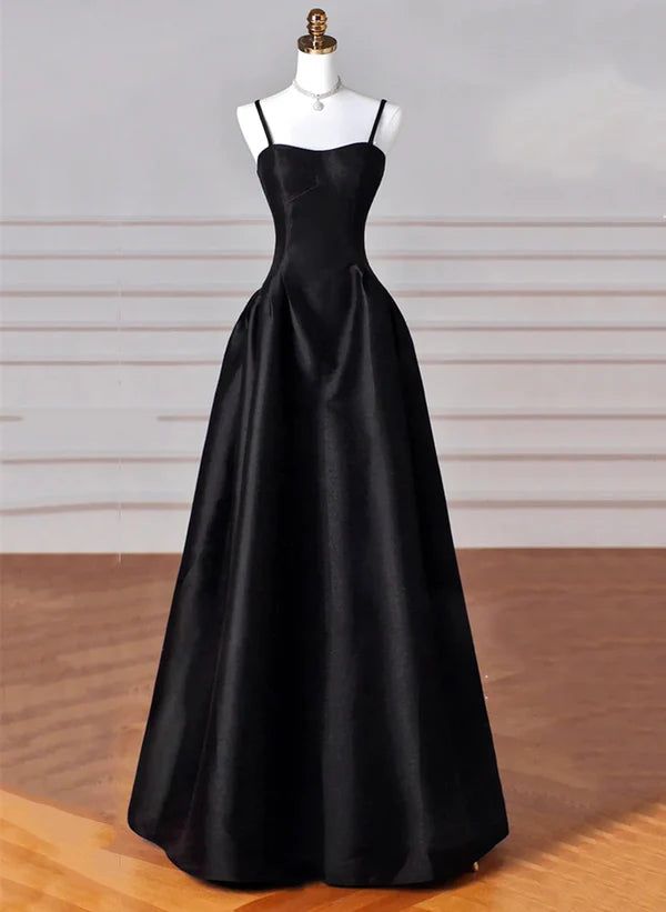 Elegant Black A Line Satin Long Prom Dress Formal Evening Dress fg6742