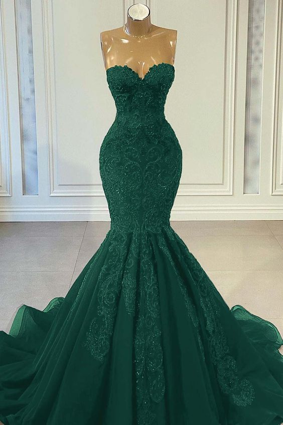 Green Mermaid Prom Dresses Long For Women 2025 Sweetheart Neckline Lace Appliques Beaded Formal Evening Gowns Lace Party Dresses fg6421