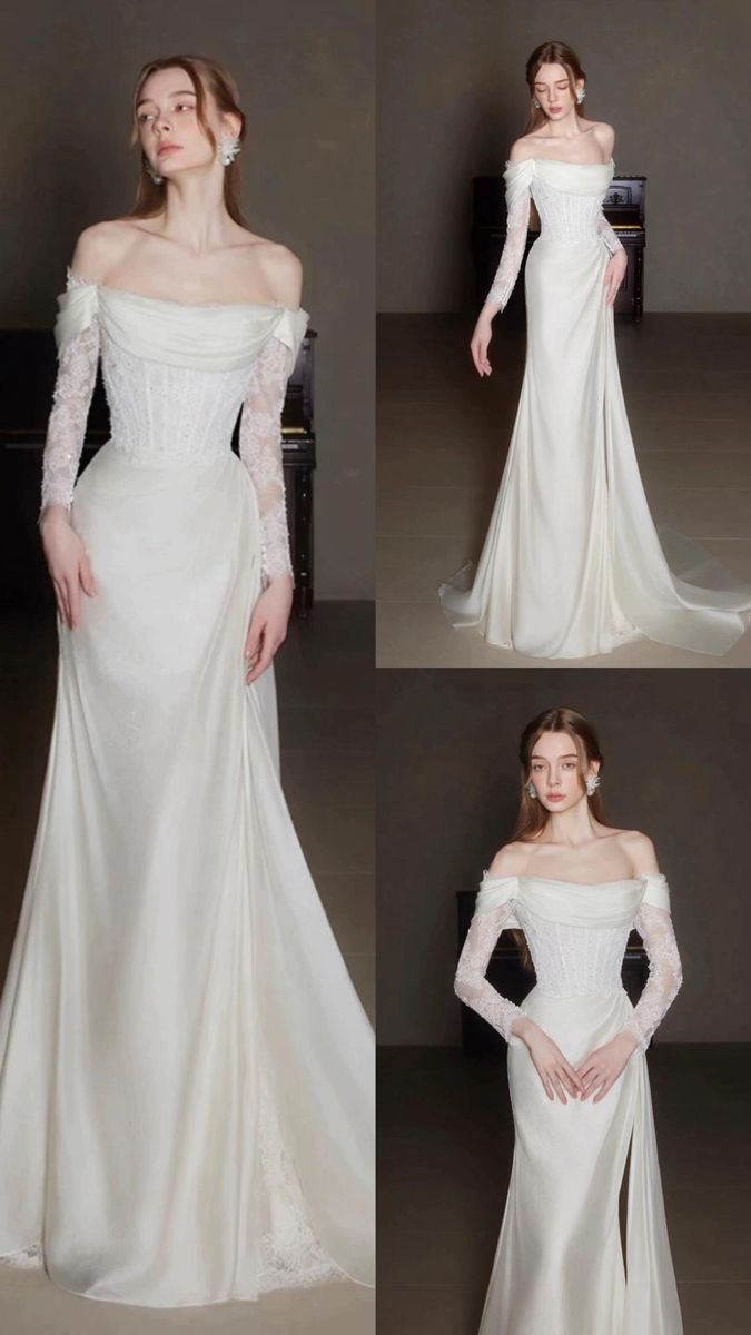 Elegant Off Shoulder Lace Wedding Dress Long Bridal Gown fg7561