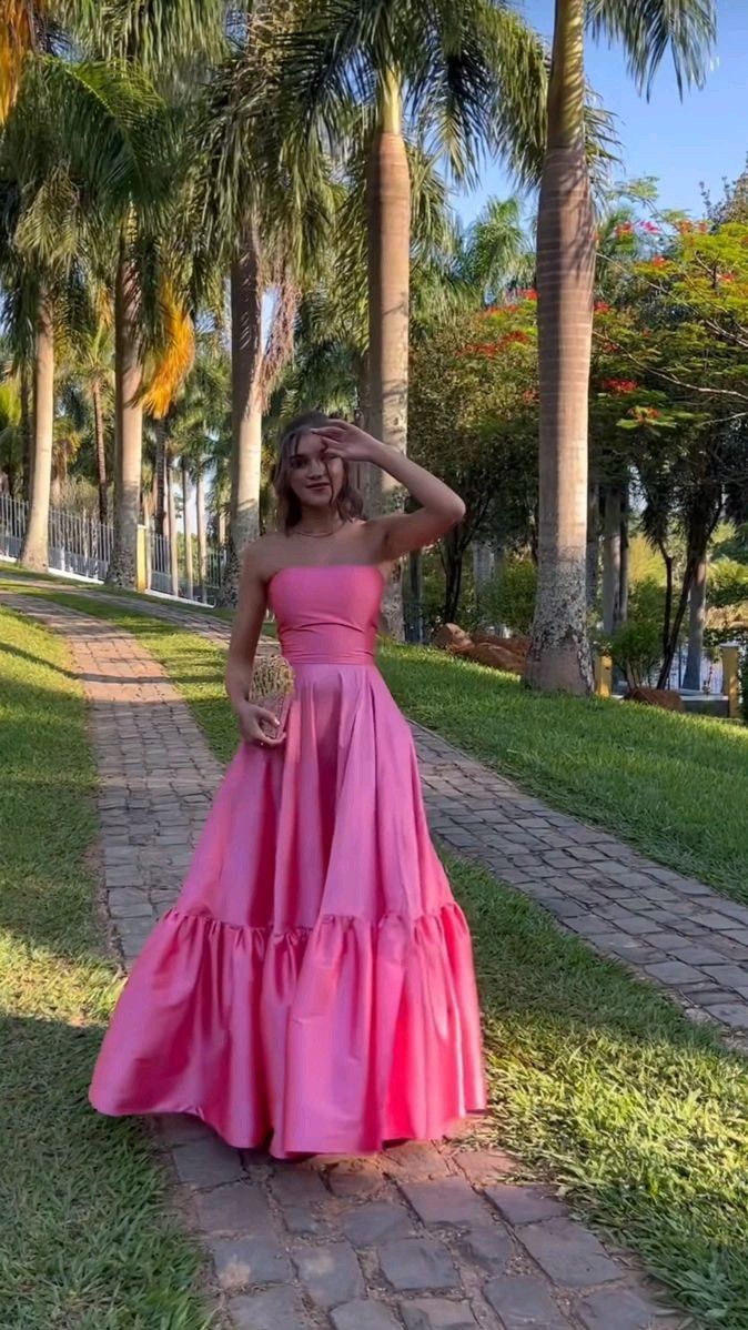 Strapless A Line Hot Pink Long Prom Dress fg6584