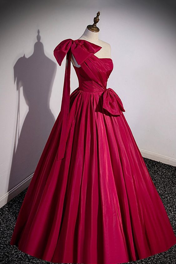 Satin Long Prom Dress, One Shoulder Evening Dress with Bow fg5893