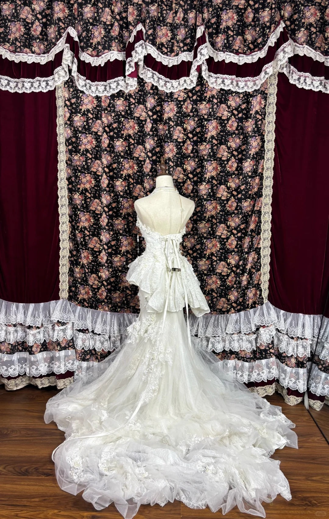 Mermaid Lace Tulle Pearls Long Princess Wedding Dress fg8173