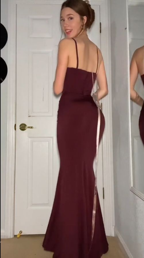 Sexy Mermaid Spaghetti Straps Burgundy Long Evening Dress Prom Dresses fg7790