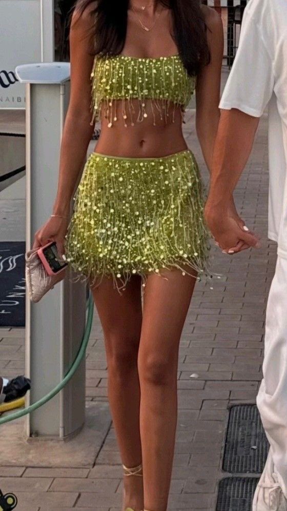 Fashion Sequin Tassel Green Two Piece Short Evening Dress Cocktail Dresses Short Party Dress fg7964
