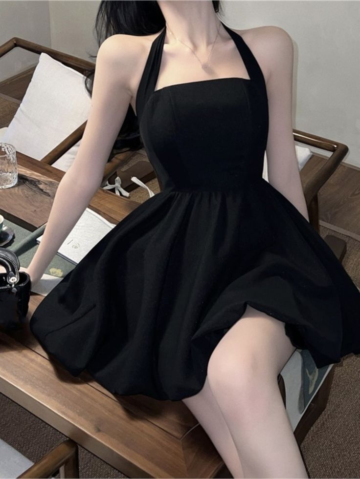 Halter Black Short Dress Women New Summer Sleeveless A-line Evening Party Dresses fg6144