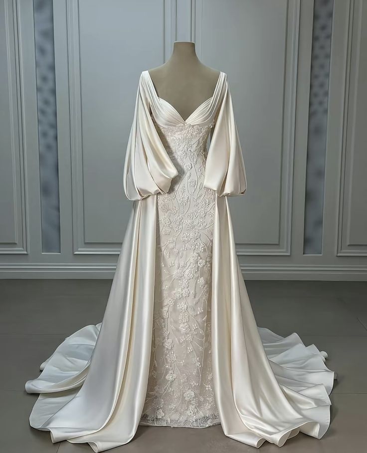 Luxury Wedding Dresses, Ivory Satin Lace A-line Bridal Gowns fg7651