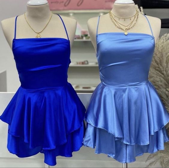Vintage A line Royal Blue Birthday Outfits Satin Homecoming Dress fg6399