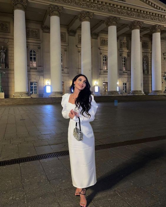 White Evening Dresses Tea Length Satin Prom Party Gowns fg5650