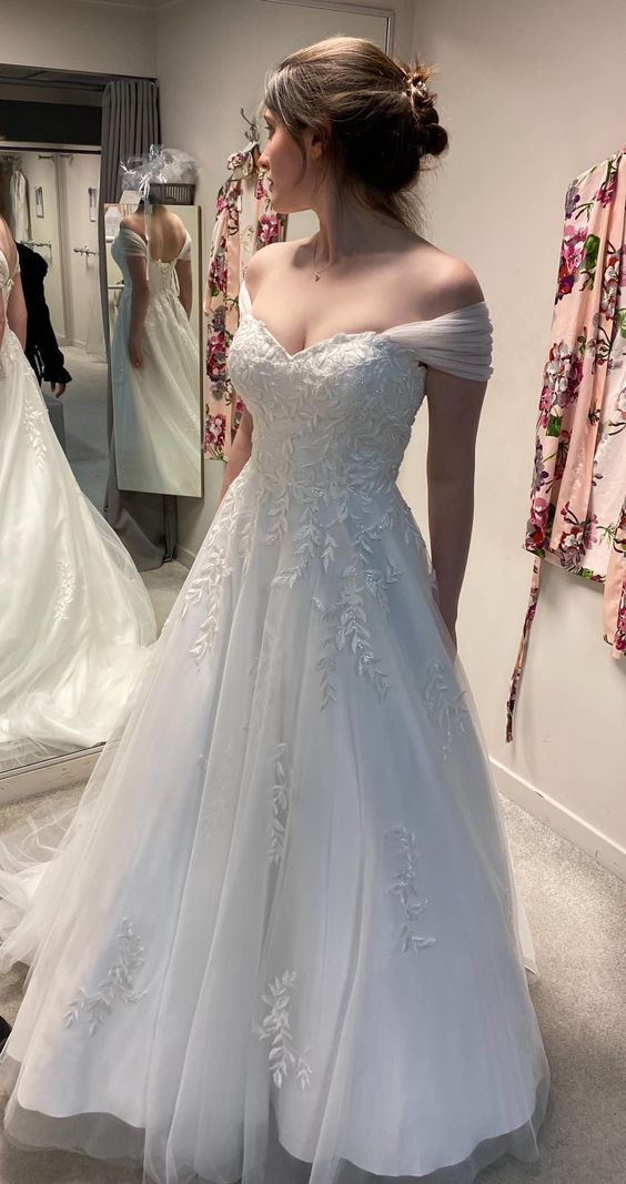 Off Shoulder Lace Wedding Dresses, A-line Wedding Dresses, Long Wedding Dresses, Bridal Gown fg5747
