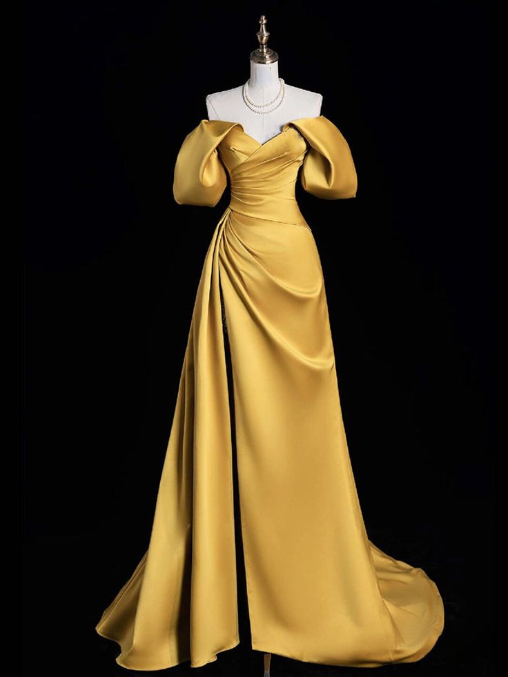 A-Line Off Shoulder Satin Long Prom Dress, Long Evening Dress fg5602