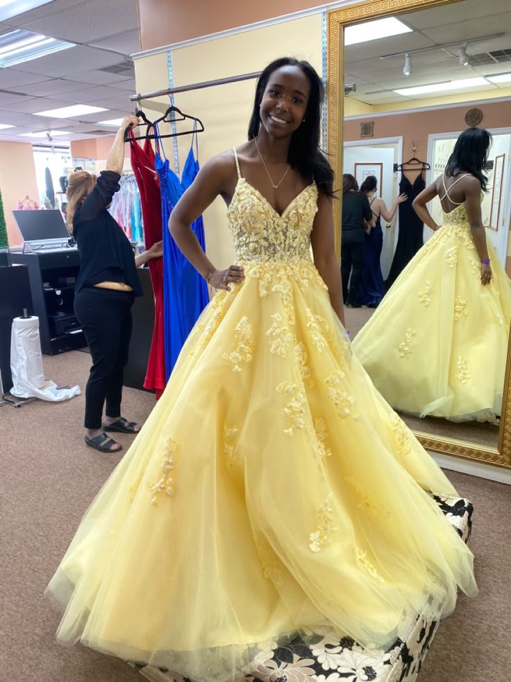 A Line Yellow Tulle Prom Dress Long Evening Dress fg8032