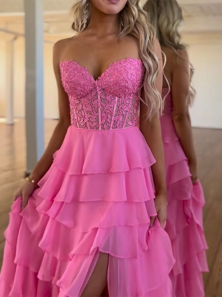 A-Line Sweetheart Neck Lace Chiffon Long Prom Dress, Lace Long Formal Dress fg5966