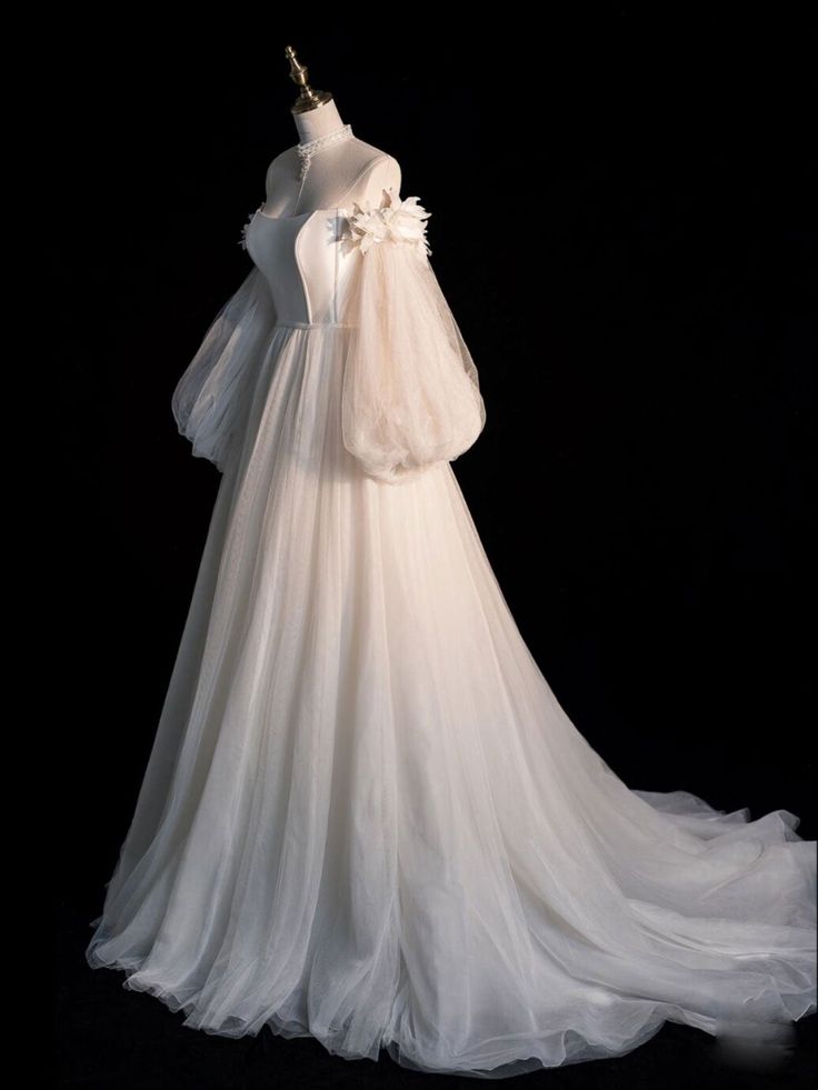 Tulle Long Sleeve Prom Dress, Off the Shoulder Evening Dress fg6045