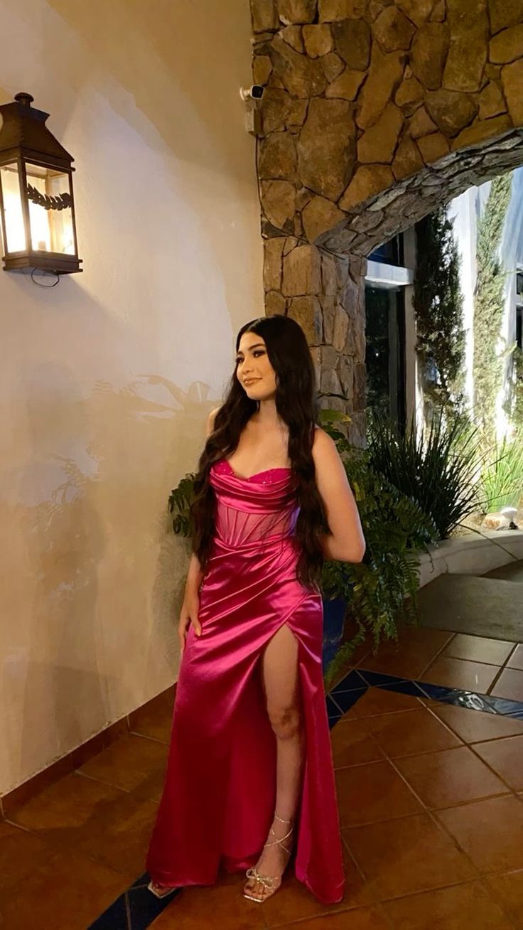 Simple Satin Sheath Long Prom Dress,Evening Dress With Slit fg5726