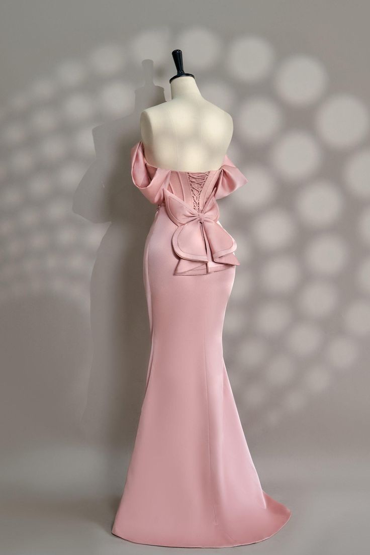 Long Pink Satin Prom Dress Off Shoulder Prom Dress Evening Party Gowns fg7426