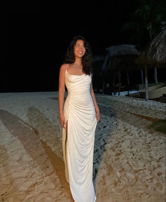 Elegant Mermaid Straps White Evening Dress Birthday Outfits fg6790
