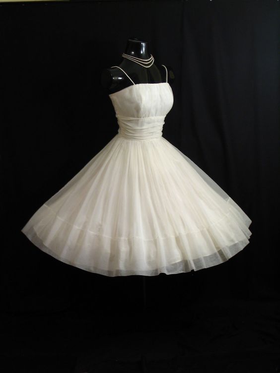 Vintage 1950's 50s White Ruched Chiffon Organza Party Prom Wedding Bridal Dress Gown fg5822