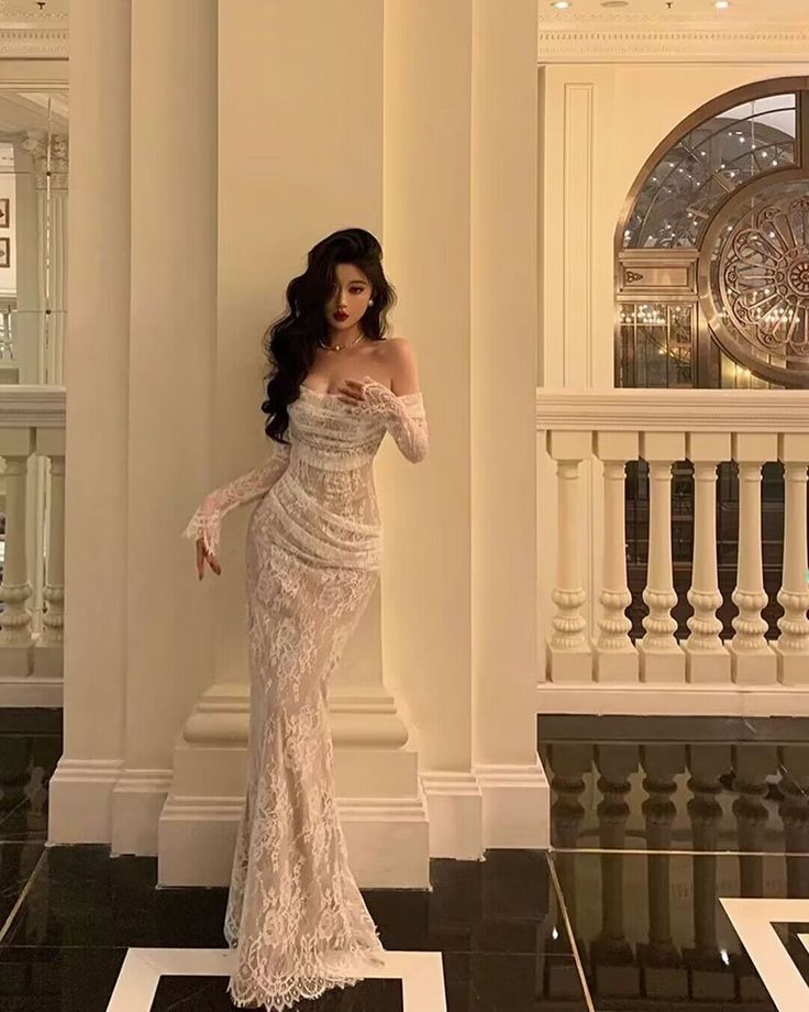 Off The Shoulder Lace Mermaid Long Prom Dresses fg5884
