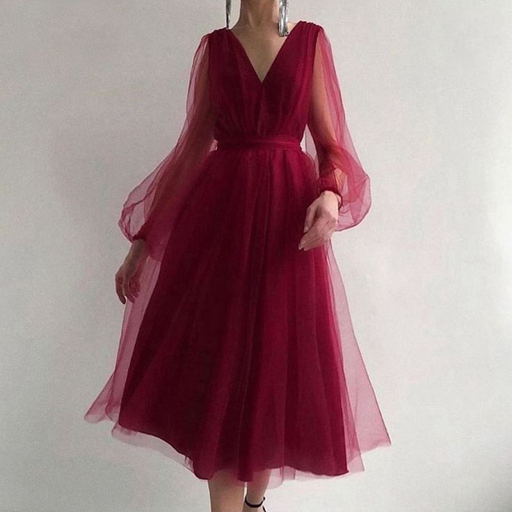 Graduation dress Short A Line Prom Dresses V Neck Long Puff Sleeve Tulle Formal Wedding Evening Party Dresses For Graduation fg2856