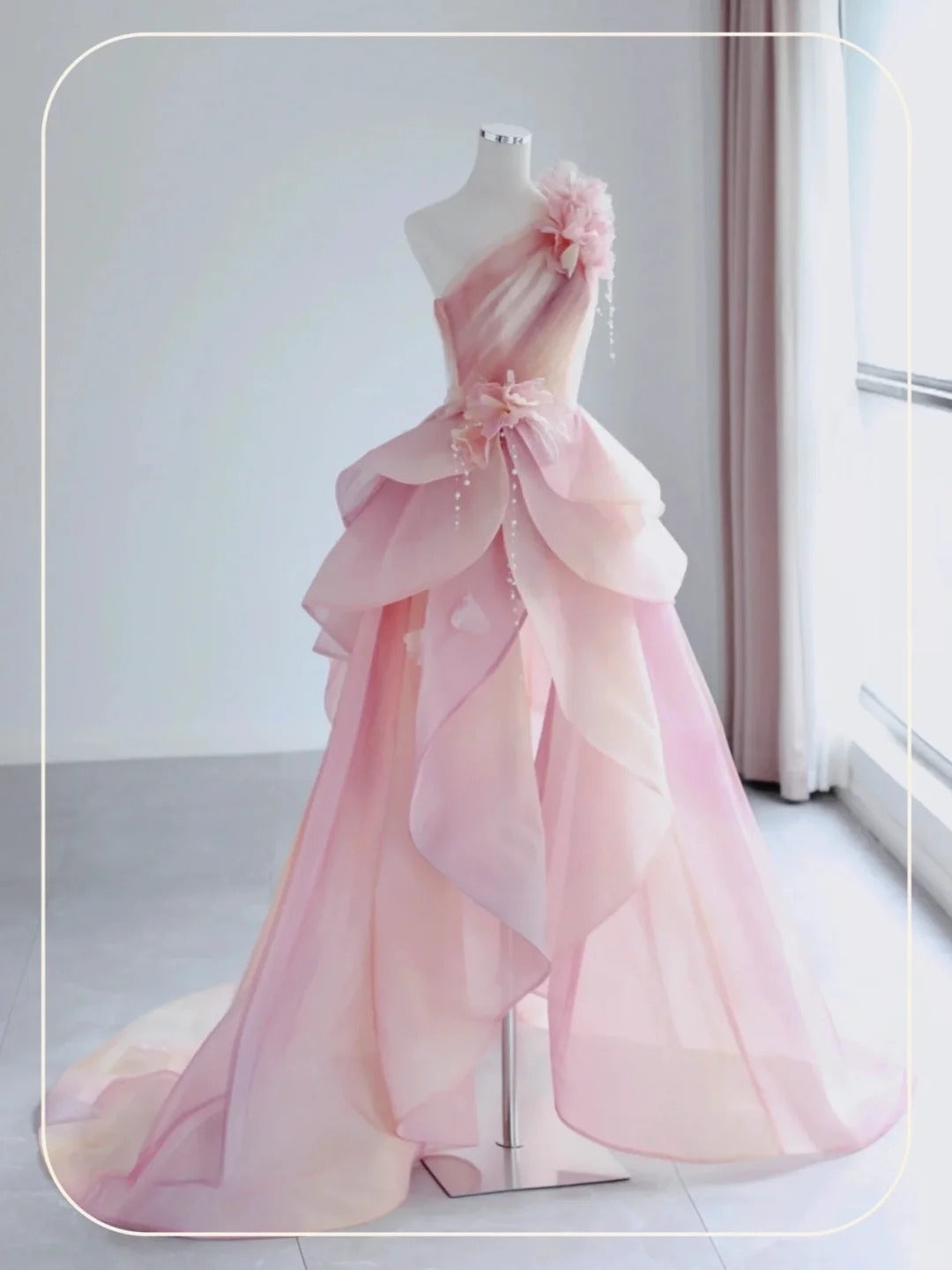 Elegant Formal Dress with 3D Flowers, A-Line Evening Party Dress fg7527