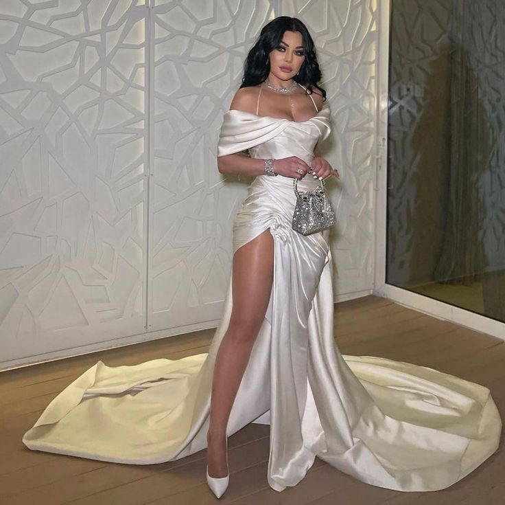 Vintage long satin pleated dress for women, elegant evening dress fg7491