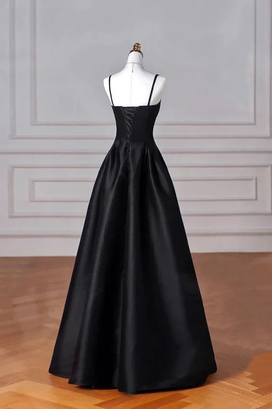 Elegant Black A Line Satin Long Prom Dress Formal Evening Dress fg6742