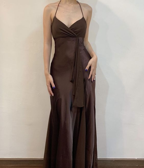 Spaghettiträger Kaffeebraun Formelles Partykleid fg6194