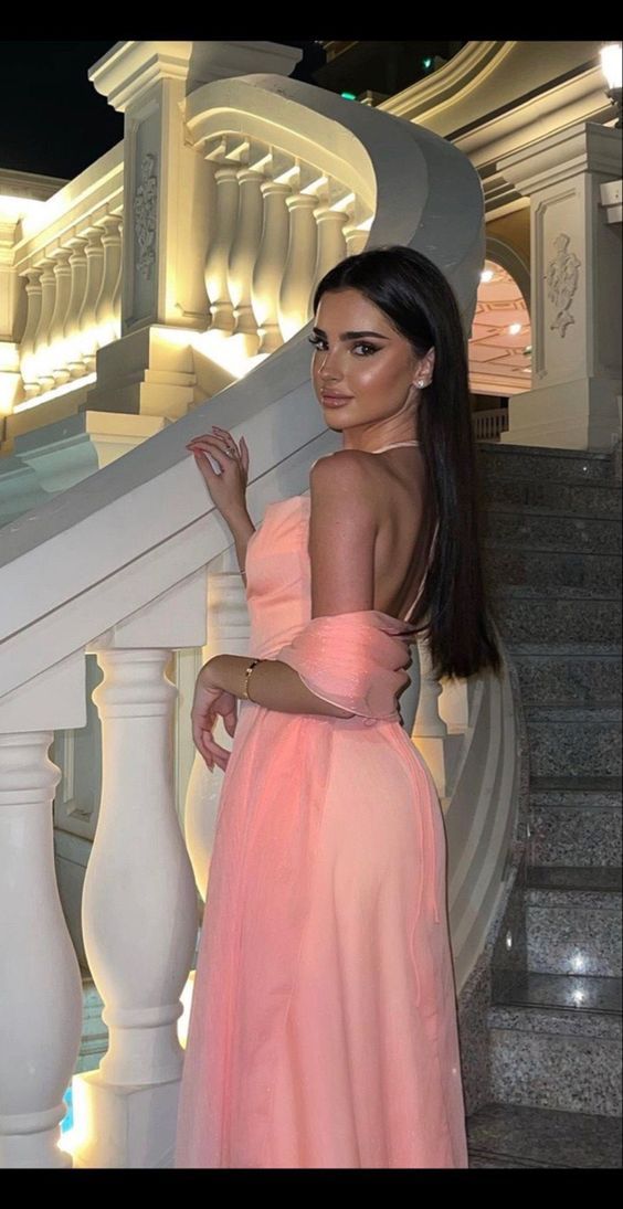 Spaghetti Straps Halter Pink Evening Dresses Formal Gown With Shawl fg6747