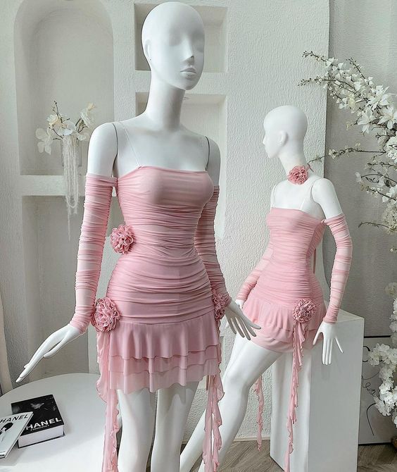 Strapless Off The Shoulder Pink Homecoming Dress With Flowers fg6186