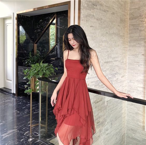 A line Spaghetti Strap Asymmetric Ruffled Evening Dresses For Women fg6227