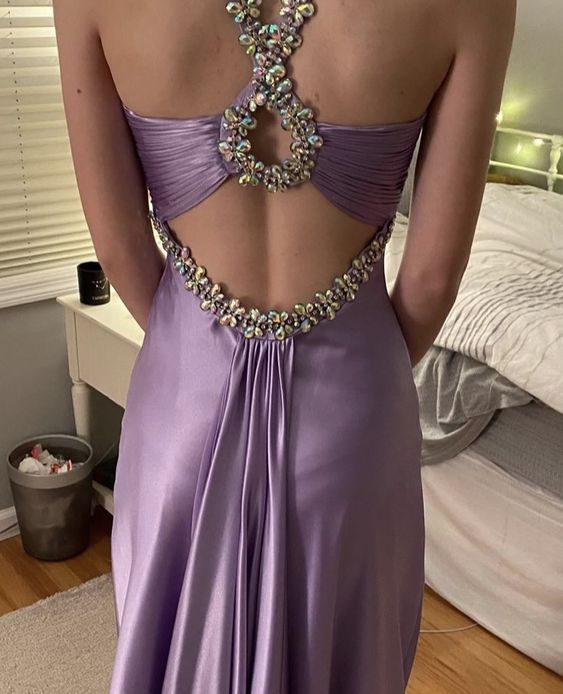 Glamorous purple satin beaded long prom evening dresses fg6715