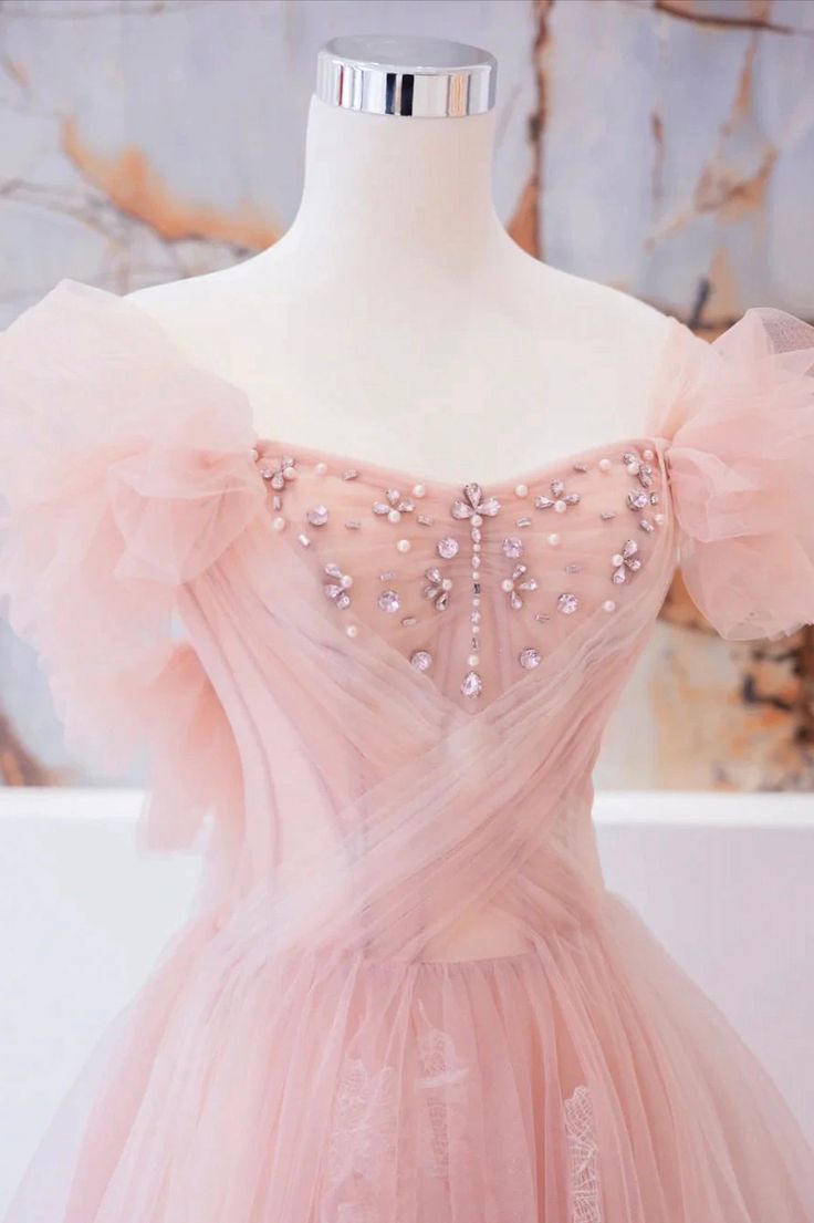 Tulle Beaded Long Prom Dress, A-Line Evening Party Dress fg6228