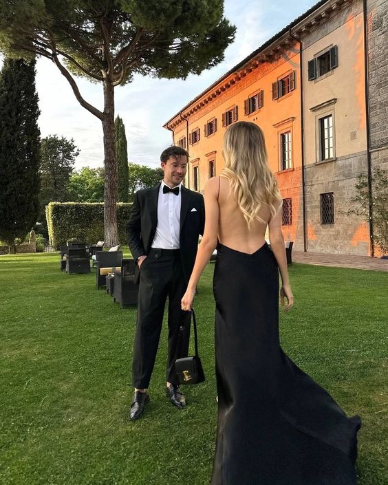 Black Backless Dresses Evening Dress Floor Length Party Gowns fg6558