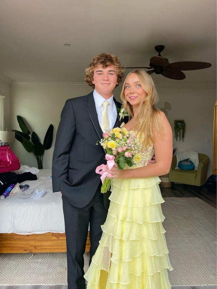 Strapless Layered Yellow Lace Top Long Prom Dresses, Long Yellow Formal Dresses, Yellow Chiffon Evening Dresses fg6690