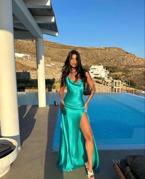 Elegant Spaghetti Strap Split Side A-line Long Prom Dress fg6805