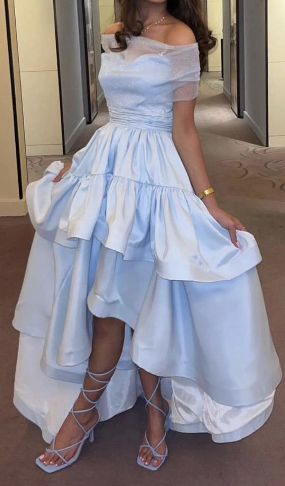 Blue Satin Mid-Length Dress for Women Custom Made Evening Dresses fg6130