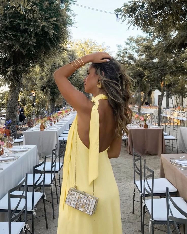 Backless Chiffon Yellow Long Prom Dresses Evening Gowns fg6573