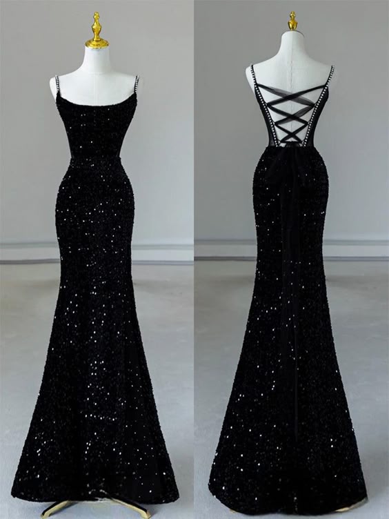 Simple Mermaid Sequin Black Long Prom Dress, Black Evening Dress fg6648
