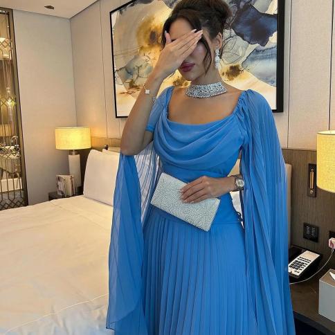 Elegant Blue Chiffon Prom Dresses,A-Line Ankle Length Party Dress fg6434
