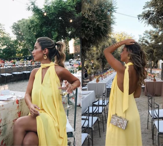 Backless Chiffon Yellow Long Prom Dresses Evening Gowns fg6573